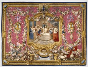 1770-72年のバラタリア島でのサンチョの食事（絹と羊毛） 作： Charles Antoine Coypel